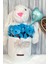 Özel Kututusunda; 45 cm Beyaz Jellycat Tavşan, 5'li Ayıcık ve Folyo Kalp Balonlu Set-Ayıcık Buketi 4