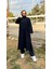 O Yaka Uzun Geniş Rahat Tunik Sade Basic Ikili Spor Takımı - 3040 - Siyah 4