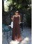 Kahve Göğüs Drape Detay Askılı Tulum 1