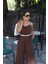 Kahve Göğüs Drape Detay Askılı Tulum 2