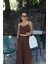 Kahve Göğüs Drape Detay Askılı Tulum 4