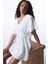 Kırık Beyaz Tilda Bağlama Detaylı V Yaka Mini Kaftan 1