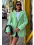 Uzun Kollu ve Düğme Kapamalı Kruvaze Yakalı Oversize Blazer Kadın Keten Ceket Mint Yeşili 1