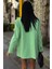 Uzun Kollu ve Düğme Kapamalı Kruvaze Yakalı Oversize Blazer Kadın Keten Ceket Mint Yeşili 3