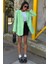 Uzun Kollu ve Düğme Kapamalı Kruvaze Yakalı Oversize Blazer Kadın Keten Ceket Mint Yeşili 4