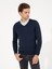Erkek Lacivert Slim Fit V Yaka Basic Triko Kazak 50231721-VR033 3