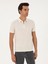 Erkek Ekru Slim Fit Keten Karışımlı Fermuarlı Polo Yaka T-Shirt 50286256-VR019 1