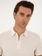 Erkek Ekru Slim Fit Keten Karışımlı Fermuarlı Polo Yaka T-Shirt 50286256-VR019 2