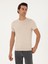 Erkek Bej Slim Fit Keten Karışımlı Bisiklet Yaka Triko T-Shirt 50285518-VR011 1