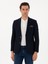 Erkek Koyu Lacivert Slim Fit Dokulu Yün Karışımlı Ceket 50300052-VR100 1