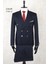 Kruvaze Metal Düğme Geniş Sivri Yaka Slim Fit Çift Yırtmaç Lacivert Drop 6 Takım Elbise 1
