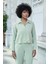 Kadın Likrasız Modal Kumaş Uzun Kol Hafif Kısa Gömlek-Yağ Yeşili 4