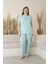 Kadın Viskon Puantiyeli Kısa Kol Pijama Takımı-Battal-Mint 1