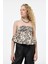 Leopar Desenli Straplez Volanlı Bluz - Taş Taş - M 1