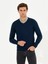 Erkek Lacivert Slim Fit V Yaka Basic Triko Kazak 50211259-VR033 1