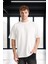 Iki Iplik Kumaş Pamuklu Bisiklet Yaka Basic Oversize Erkek T-Shirt - Ekru 1