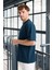 Iki Iplik Kumaş Pamuklu Bisiklet Yaka Basic Oversize Erkek T-Shirt - Prusya Mavisi 1