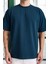 Iki Iplik Kumaş Pamuklu Bisiklet Yaka Basic Oversize Erkek T-Shirt - Prusya Mavisi 2