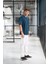 Iki Iplik Kumaş Pamuklu Bisiklet Yaka Basic Oversize Erkek T-Shirt - Prusya Mavisi 3