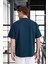 Iki Iplik Kumaş Pamuklu Bisiklet Yaka Basic Oversize Erkek T-Shirt - Prusya Mavisi 5