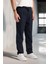 Önü Çift Pileli Fermuarlı Beli Lastikli Jogger Erkek Pantolon - Lacivert 5