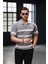 Yarım Fermuar Çizgili Oversize Triko T-Shirt - Gri 1