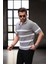 Yarım Fermuar Çizgili Oversize Triko T-Shirt - Gri 3