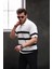 Yarım Fermuar Çizgili Oversize Triko T-Shirt - Beyaz 3