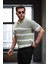Yarım Fermuar Çizgili Oversize Triko T-Shirt - Yeşil 1
