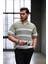 Yarım Fermuar Çizgili Oversize Triko T-Shirt - Yeşil 3