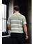 Yarım Fermuar Çizgili Oversize Triko T-Shirt - Yeşil 4