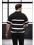 Yarım Fermuar Çizgili Oversize Triko T-Shirt - Siyah 4