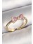 Pirinç Gold Renk Pembe Zirkon Taşlı Kalp Fiyonk Model Kadın Yüzük 1