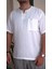 Yaka ve Cep Pis Dikiş Oversize Beyaz Keten T-Shirt 1
