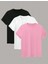 Unısex Pembe-Beyaz-Siyah Üçlü Paket Oversize Tshirt 1