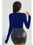 Kadın Mavi Uzun Kol Kare Yaka Crop Top Bluz 2