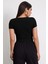 Kadın Siyah Yuvarlak Yaka Yarım Kol Crop Top Bluz 2