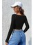 Kadın Siyah Uzun Kollu Agraflı Göğüs ve Göbek Dekolteli Crop Top Bluz 2
