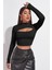 Kadın Siyah Göğüs Dekolteli Uzun Kollu Cut Out Crop Top Bluz 1