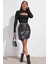Kadın Siyah Göğüs Dekolteli Uzun Kollu Cut Out Crop Top Bluz 3