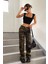 Kadın Siyah Kare Yaka Kalınlaşan Omuz Detaylı Crop Top Bluz 4