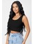 Kadın Siyah Kare Yaka Crop Top Bluz 4