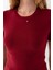 Kadın Bisiklet Yaka A Aksesuarlı Crop T-Shirt Bordo - 25792 5