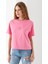 Kadın Bisiklet Yaka Baskılı %100 Pamuklu T-Shirt Pembe - 925024 1