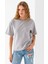 Kadın Bisiklet Yaka Kroche Aksesuarlı T-Shirt Gri - 25779 1