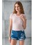 Kadın Bisiklet Yaka Kısa Kollu Çizgili Body Pembe – 25506 3