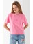 Kadın Bisiklet Yaka Baskılı %100 Pamuklu T-Shirt Pembe - 925024 2