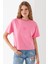 Kadın Bisiklet Yaka Baskılı %100 Pamuklu T-Shirt Pembe - 925024 3