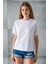 Kadın Bisiklet Yaka Taş Baskılı Pamuklu T-Shirt Beyaz - 925023 1