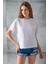 Kadın Bisiklet Yaka Taş Baskılı Pamuklu T-Shirt Beyaz - 925023 2